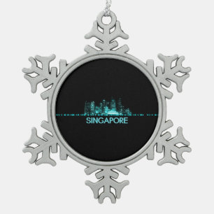 Singapore Skyline Snowflake Pewter Christmas Ornament