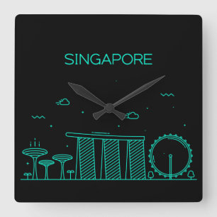 Singapore skyline square wall clock