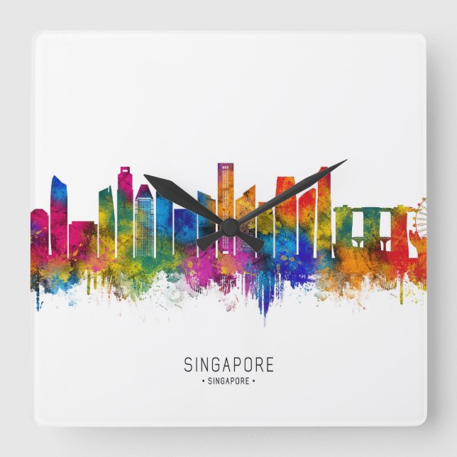 Singapore Skyline Square Wall Clock (Front)