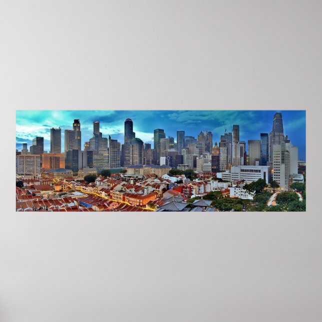 Singapore skyline viewed from Chinatown at sunset Poster (Front)