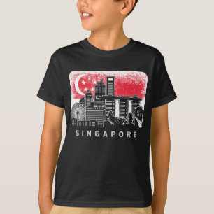 Singapore Skyline Vintage Singaporean Flag T-Shirt