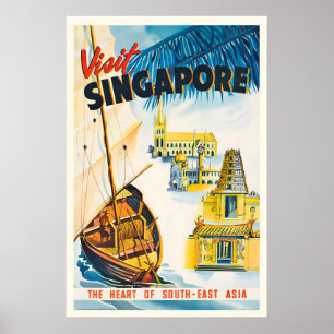 Singapore the Heart of Southeast Asia Vintage Poster