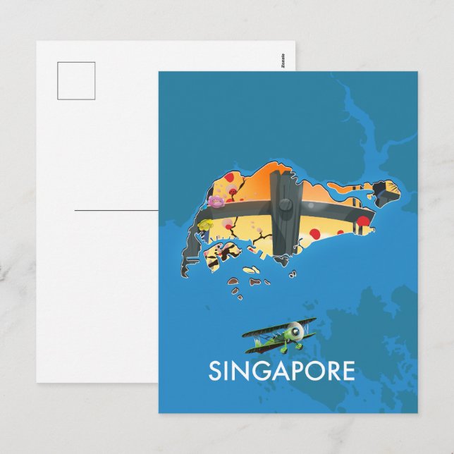 Singapore travel map holiday postcard (Front/Back)