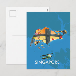 Singapore travel map holiday postcard