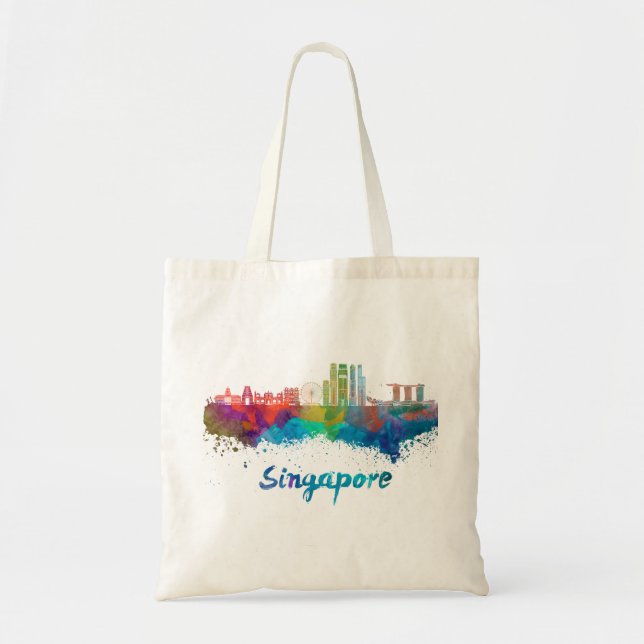 Singapore V2 skyline in watercolor Tote Bag (Front)