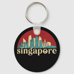 Singapore Vintage City Skyline Cityscape Art Key Ring