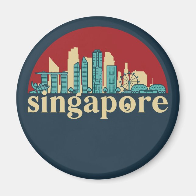 Singapore Vintage City Skyline Cityscape Art Magnet (Front)