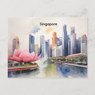 Singapore watercolor art postcard