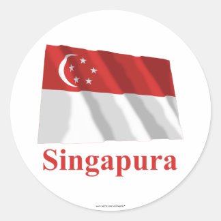 Singapore Waving Flag with Name in Malay Classic Round Sticker