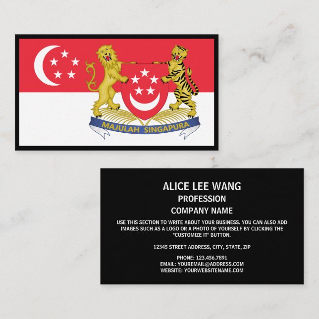 Singaporean Flag & Coat of Arms, Flag of Singapore Business Card (Front/Back)