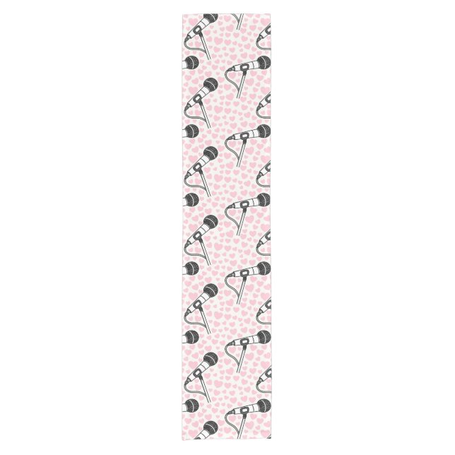 Singer Microphone Pink Hearts, Musician Wedding Short Table Runner (Front)