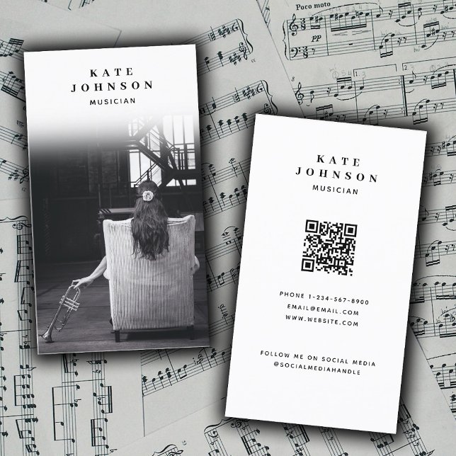 Singer Musician Artist Photo Social Media QR Code Business Card (Singer Musician Artist Photo Social Media QR Code Business Card)