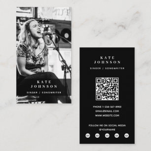 Singer Musician Photo Black & White Modern Business Card