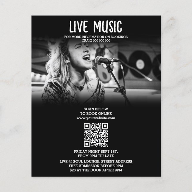Singer Musician Photo Black & White Promotional Flyer (Front)
