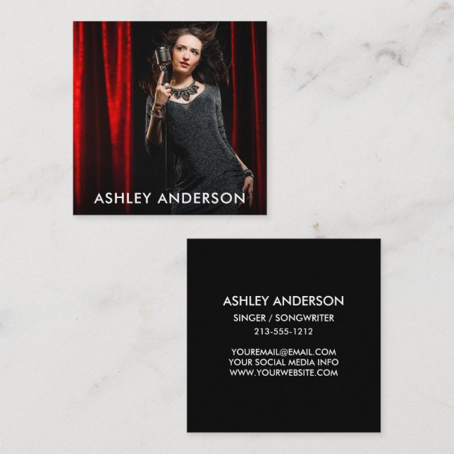 Singer Musician Photo Promo Square Square Business Card (Front/Back)