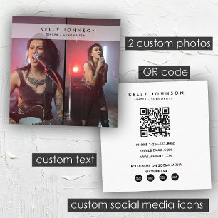 Singer Musician Songwriter 2 Photos QR Code Square Business Card