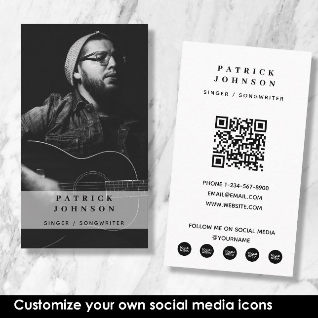 Singer Musician Songwriter Photo Social Media  Business Card (Singer Musician Songwriter Photo Social Media Business Card)
