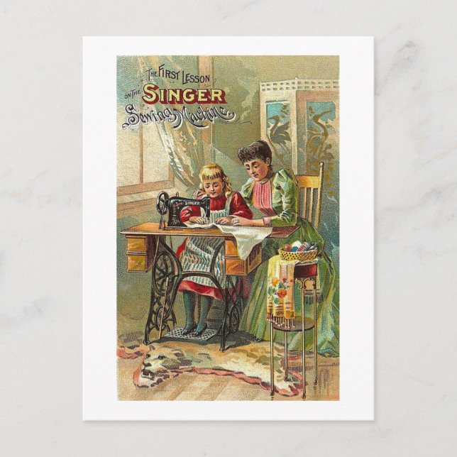 Singer Sewing Machine Ad "The First Lesson" Postcard (Front)