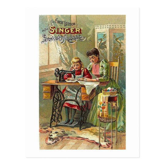 Singer Sewing Machine Ad "The First Lesson" Postcard