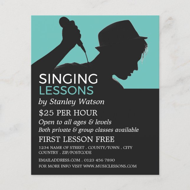 Singer Silhouette, Vocalist Lessons Advertising Flyer (Front)