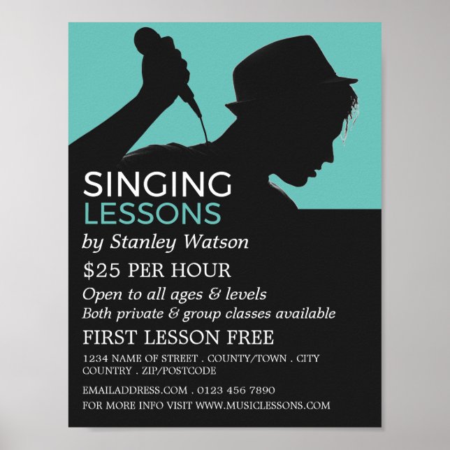 Singer Silhouette, Vocalist Lessons Advertising Poster (Front)