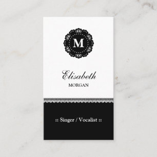 Singer / Vocalist - Elegant Black Lace Monogram Business Card