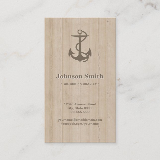Singer / Vocalist - Nautical Anchor Wood Business Card (Front)