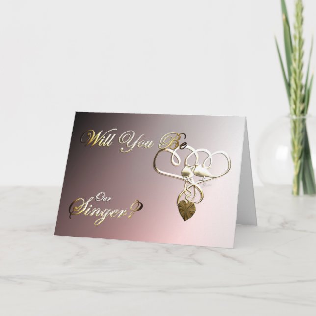 Singer wedding proposal invite doves  gold heart (Front)