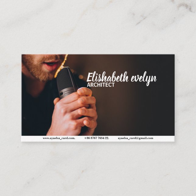 Singer with microphone singing in studio business card (Front)