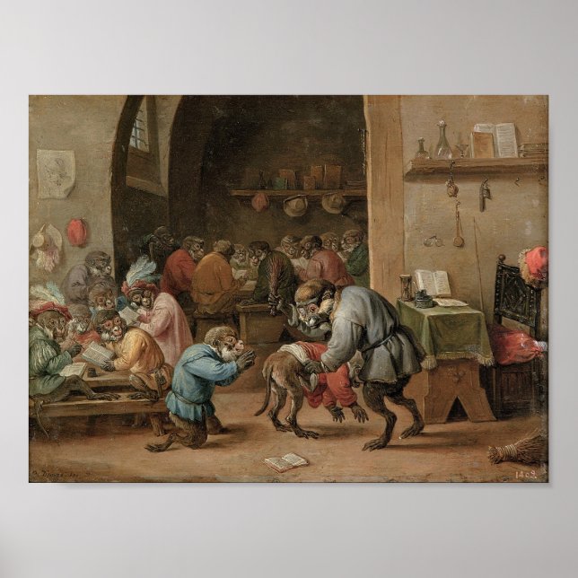 Singerie: Monkeys Acting as Humans in Art School Poster (Front)