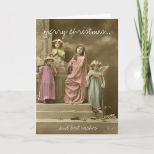 Singing angel vintage christmas greeting card