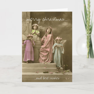 Singing angel vintage christmas greeting card