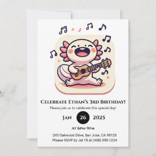 Singing Axolotl with Ukulele Birthday Invitation