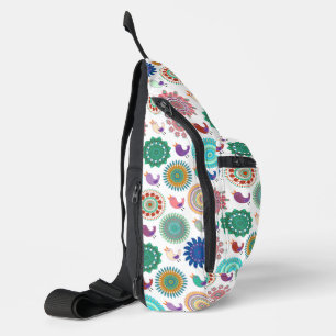 Singing Bird and Mandala Cute Folk Art Pattern Sling Bag