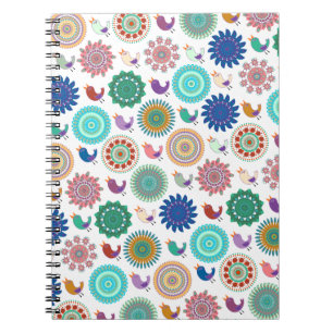 Singing Bird and Mandala Folk Art Pattern Notebook