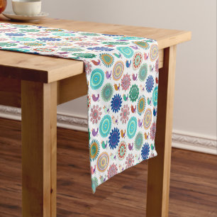 Singing Bird and Mandala Folk Art Pattern Short Table Runner