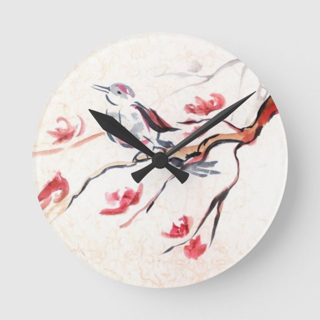 Singing Bird Background Round Clock (Front)