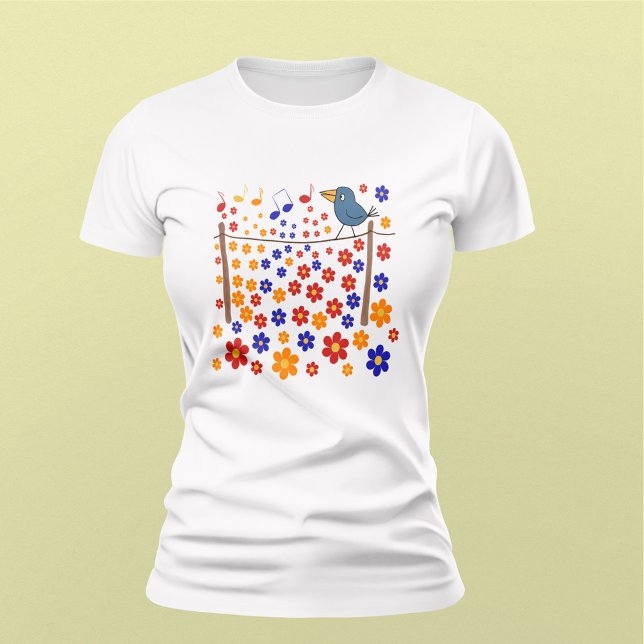 Singing Bird Surrounded by Music Notes and Flowers T-Shirt (Creator Uploaded)