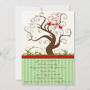 Singing Bird Tree Swirl Christmas Party Invitation