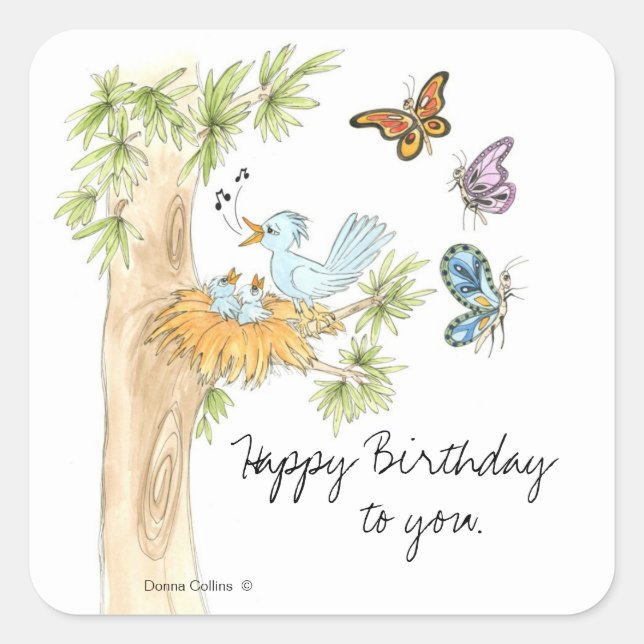 Singing Birds Birthday Sticker (Front)