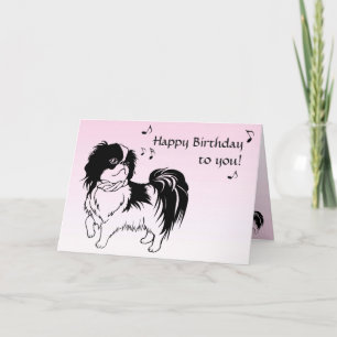 Singing Black and White Dog Pink Birthday Card