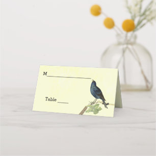 Singing Black Bird Caterpillar on Branch Yellow Place Card