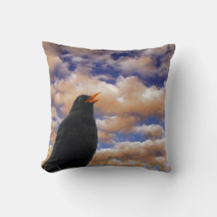 Singing Blackbird &Fluffy Clouds by Alexandra Cook Cushion