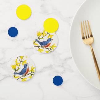 Singing Blue Red Bird Branch Yellow Flowers Confetti