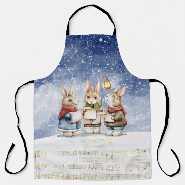 Singing Bunnies in the Snow | Joy to the World Apr Apron (Front)