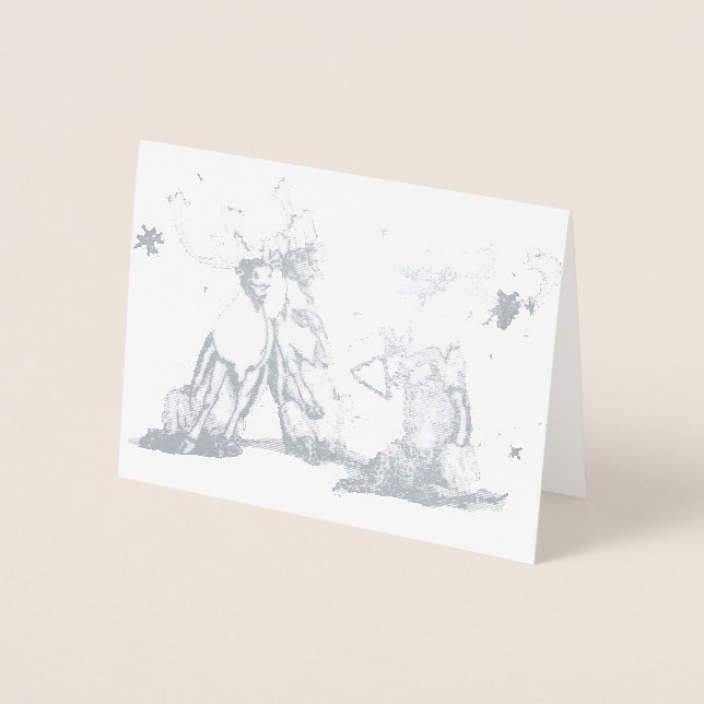 Singing Caribou Whimsical Christmas Holiday Foil Card (Front)