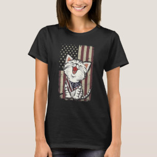 Singing Cat American Flag Bandana 4th Of July T-Shirt