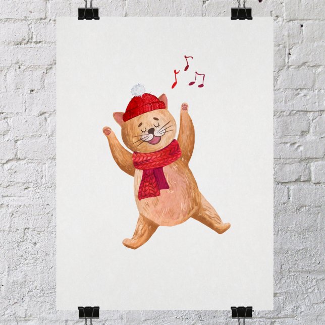 Singing Cat Caroller Christmas Winter Nursery Poster (Creator Uploaded)