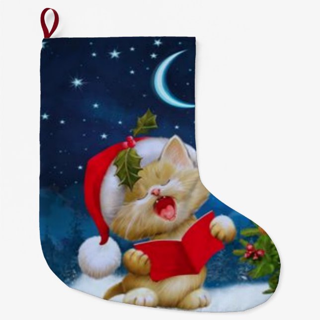 Singing cat large christmas stocking (Front)