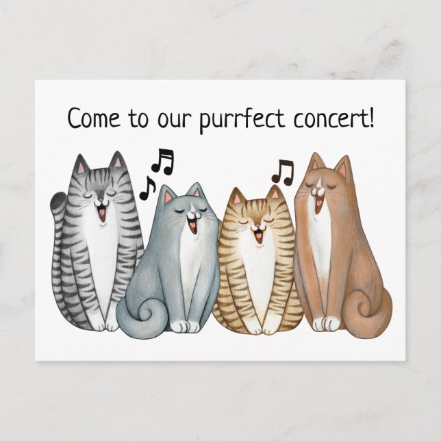 Singing Cat Quartet Concert Invitation Personalise Postcard (Front)